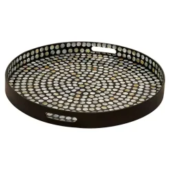 Decorative Trays>Kirklands Home Dotted Shell Round Wooden Tray