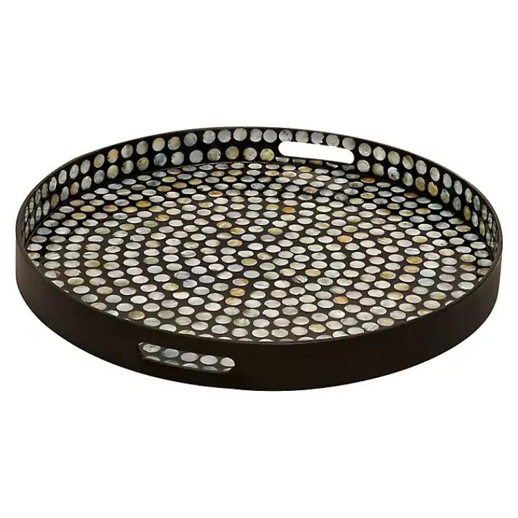 Decorative Trays>Kirklands Home Dotted Shell Round Wooden Tray