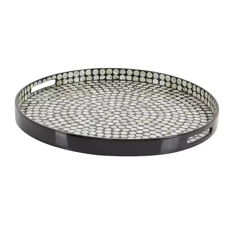 Decorative Trays>Kirklands Home Dotted Shell Round Wooden Tray