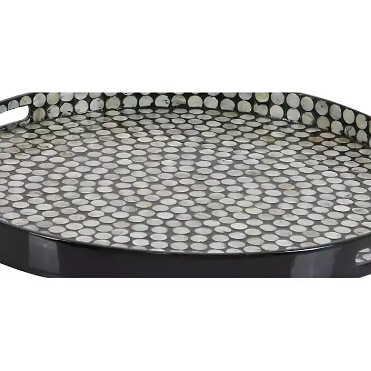 Decorative Trays>Kirklands Home Dotted Shell Round Wooden Tray