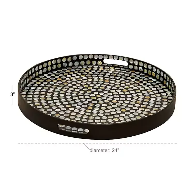 Decorative Trays>Kirklands Home Dotted Shell Round Wooden Tray