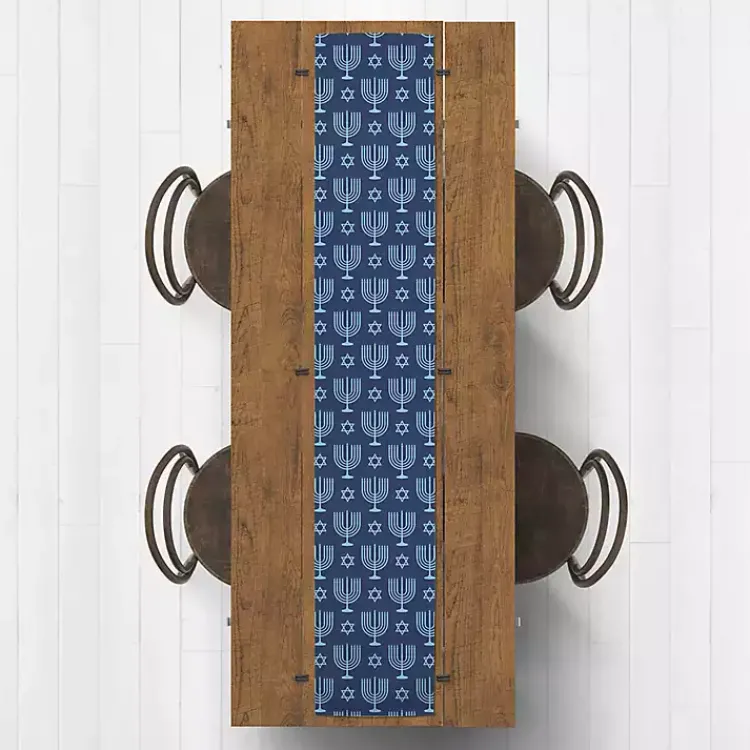 Hanukkah Decorations>Kirklands Home Double Blue Menorah Table Runner, 90 in.