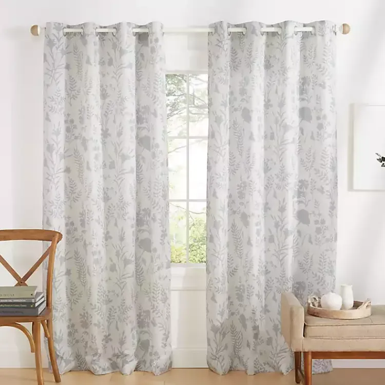 Kirklands Home Dove Gray Floral 2-pc. Curtain Panel Set, 96 in. New