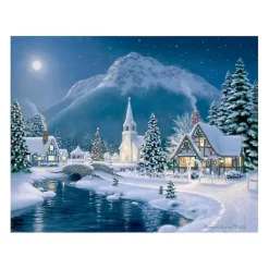 Christmas Art & Wall Decor>Kirklands Home Dreamy Christmas Village Canvas Art Print Blue