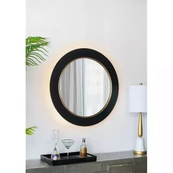 Kirklands Home Drew II Black and Gold Round LED Mirror Hot