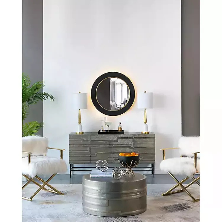 Kirklands Home Drew II Black and Gold Round LED Mirror Hot