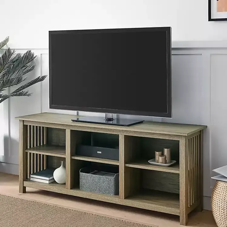 Kirklands Home Driftwood Slatted Sides Media Cabinet Gray Sale