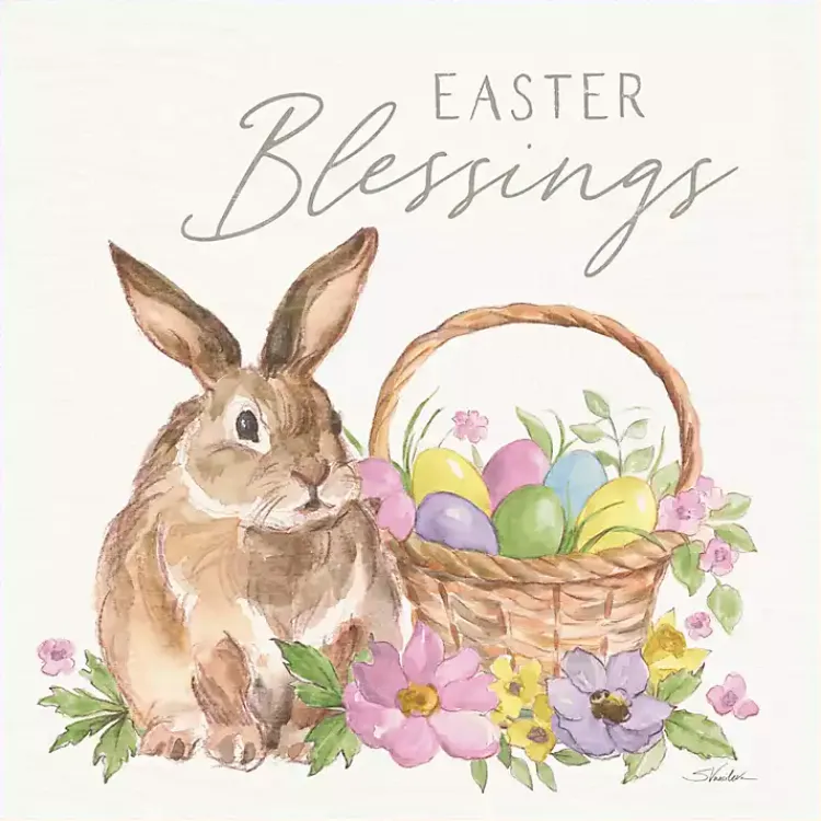Easter Decorations>Kirklands Home Easter Blessings Bunny Framed Canvas Art Print Multi