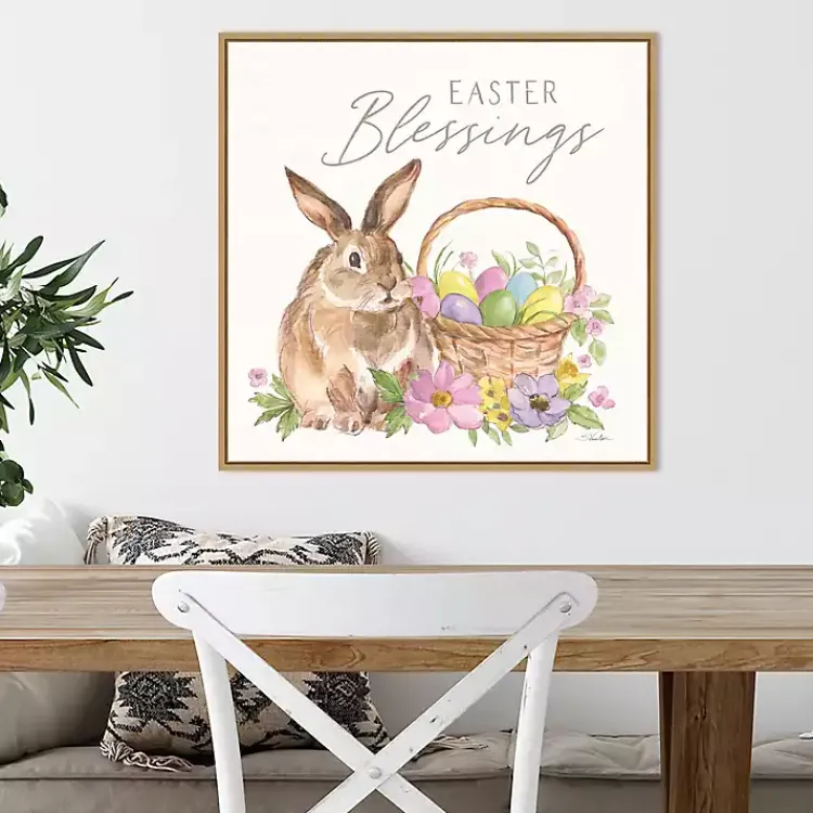 Easter Decorations>Kirklands Home Easter Blessings Bunny Framed Canvas Art Print Multi