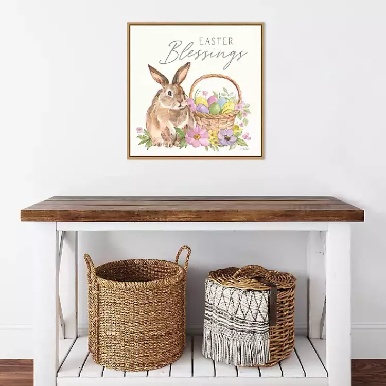 Easter Decorations>Kirklands Home Easter Blessings Bunny Framed Canvas Art Print Multi