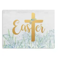 Easter Decorations>Kirklands Home Easter Cross Wildflower Canvas Art Print, 18x24 Blue