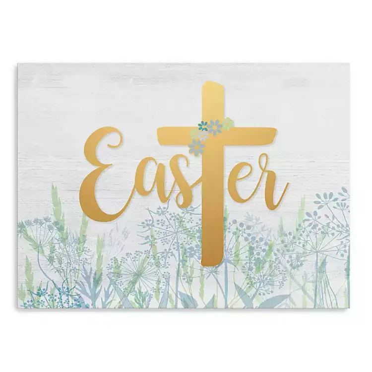 Easter Decorations>Kirklands Home Easter Cross Wildflower Canvas Art Print, 18x24 Blue