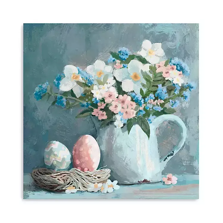 Easter Decorations>Kirklands Home Easter Eggs and Floral Jug Canvas Art Print