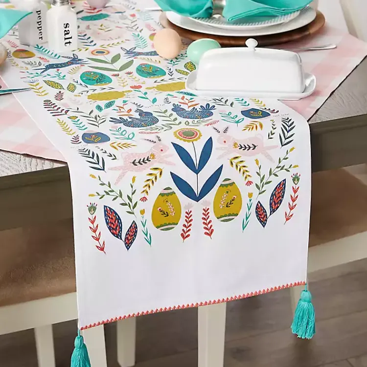 Easter Decorations>Kirklands Home Easter Garden Folk Table Runner, 108 in.