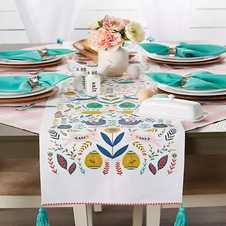 Easter Decorations>Kirklands Home Easter Garden Folk Table Runner, 108 in.