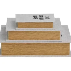 Baskets & Boxes>Kirklands Home Eat, Drink, Nap Linen Book Boxes, Set of 3 Gray