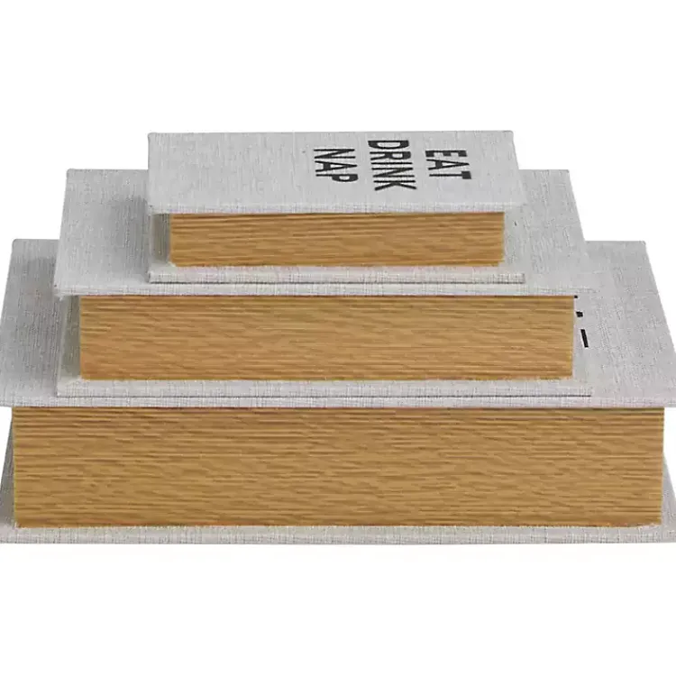 Baskets & Boxes>Kirklands Home Eat, Drink, Nap Linen Book Boxes, Set of 3 Gray