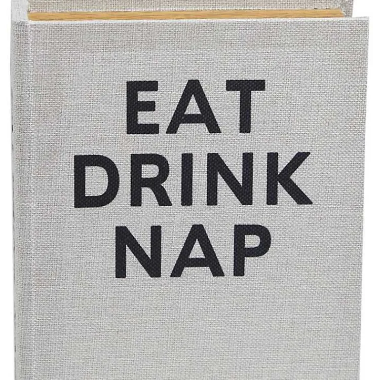Baskets & Boxes>Kirklands Home Eat, Drink, Nap Linen Book Boxes, Set of 3 Gray