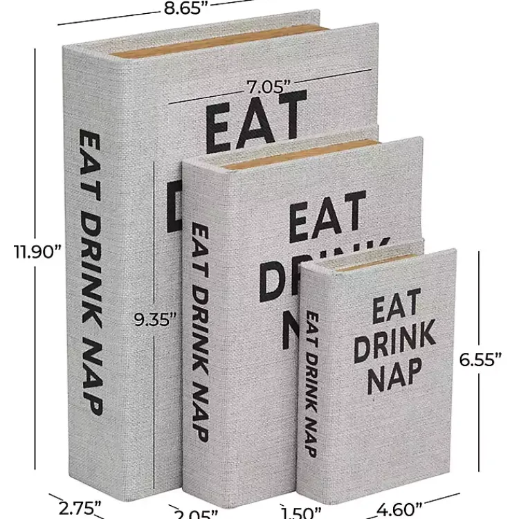 Baskets & Boxes>Kirklands Home Eat, Drink, Nap Linen Book Boxes, Set of 3 Gray