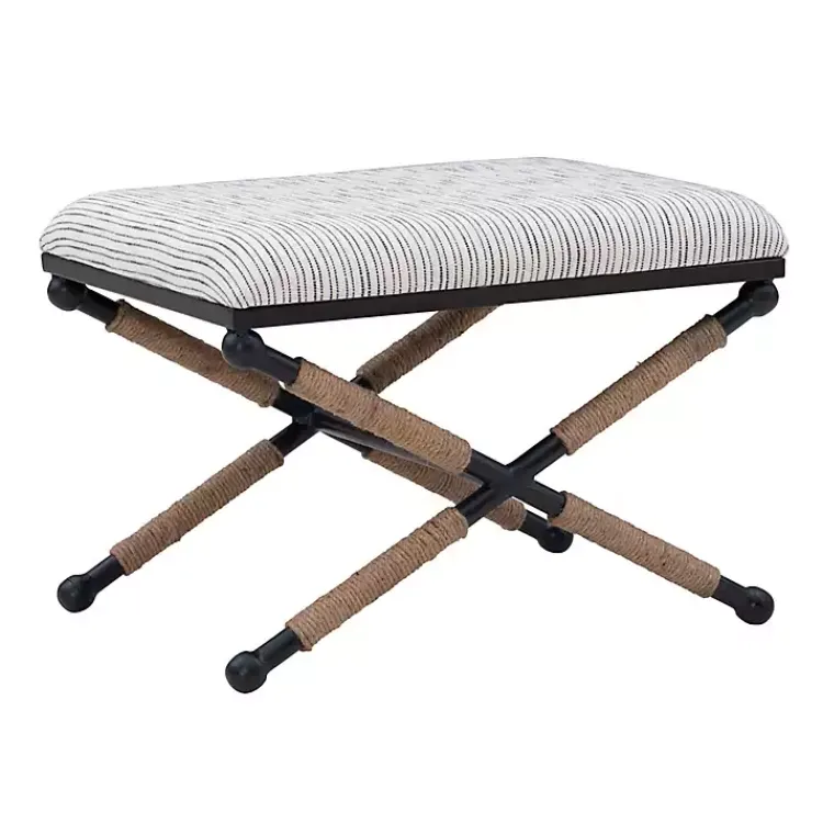 Kirklands Home Eclectic Black and White Striped X Frame Bench Outlet