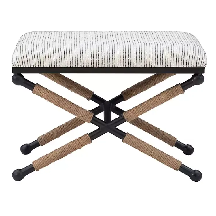 Kirklands Home Eclectic Black and White Striped X Frame Bench Outlet