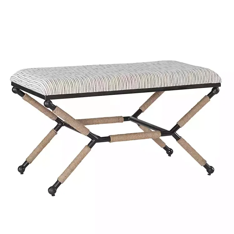 Kirklands Home Eclectic Black and White Striped X Frame Bench Sale