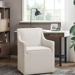 Kirklands Home Elaine Cream Upholstered Skirted Dining Chair White Hot