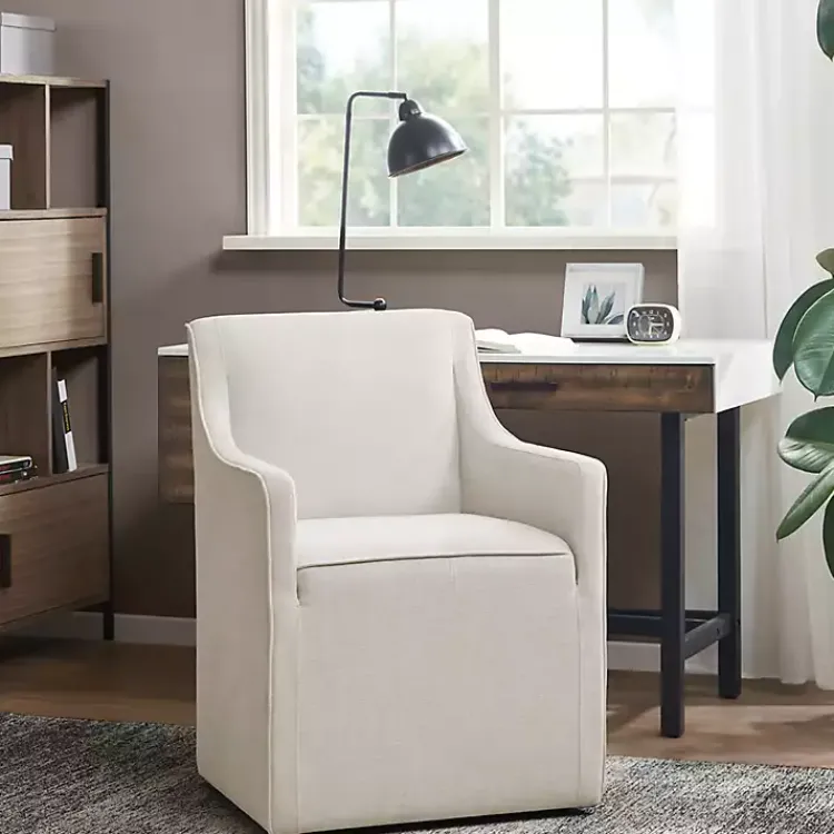 Kirklands Home Elaine Cream Upholstered Skirted Dining Chair White Hot