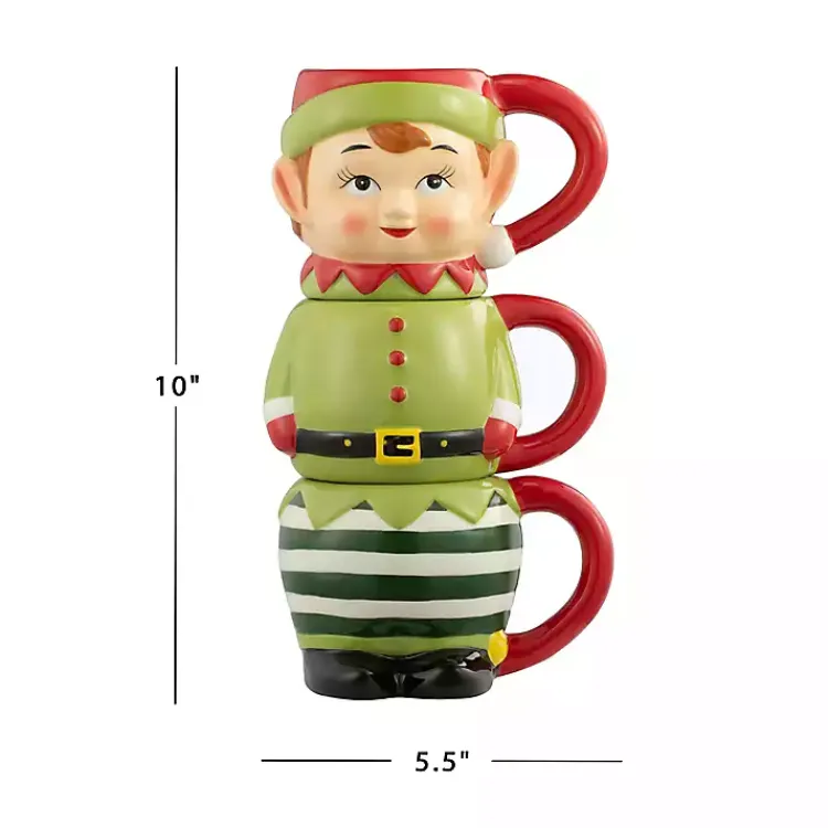 Kirklands Home Elf Christmas Mugs, Set of 3 Green Best