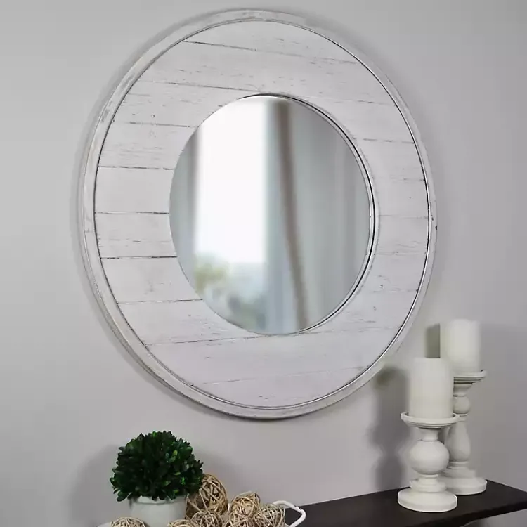 Kirklands Home Ellison Shiplap Round Wood Wall Mirror Clearance