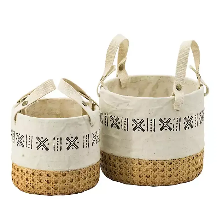 Kirklands Home Embossed Cement Baskets with Straps, Set of 2 Hot