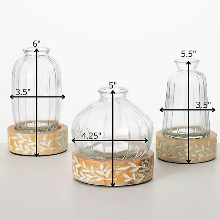 Vases>Kirklands Home Embossed Wood and Glass Vases, Set of 3