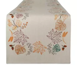 Fall>Kirklands Home Embroidered Autumn Leaves Table Runner, 108 in. Ivory