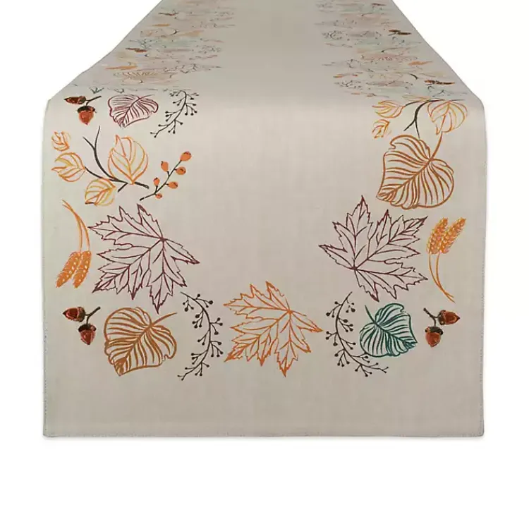Fall>Kirklands Home Embroidered Autumn Leaves Table Runner, 108 in. Ivory
