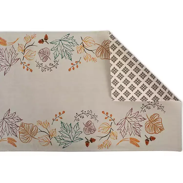 Fall>Kirklands Home Embroidered Autumn Leaves Table Runner, 108 in. Ivory