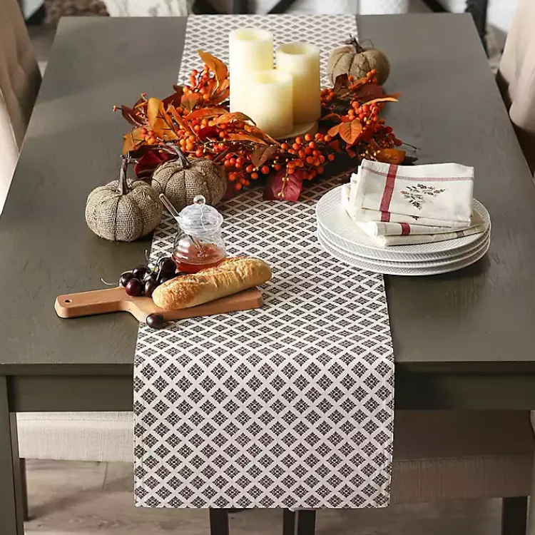 Fall>Kirklands Home Embroidered Autumn Leaves Table Runner, 108 in. Ivory