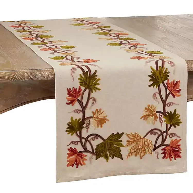 Fall>Kirklands Home Embroidered Fall Leaf Border Table Runner
