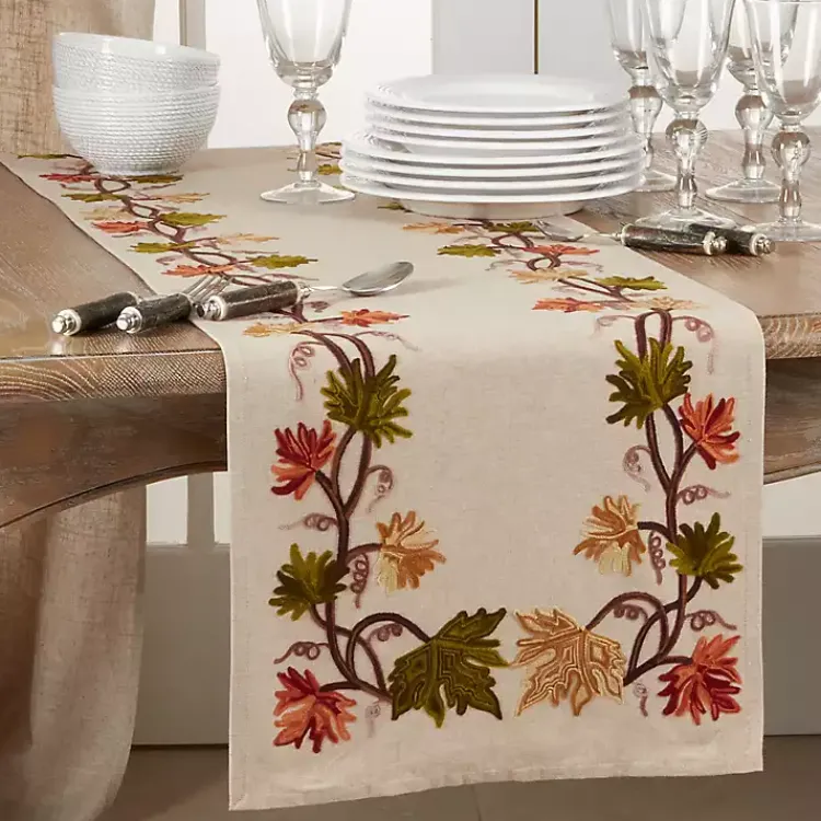 Fall>Kirklands Home Embroidered Fall Leaf Border Table Runner