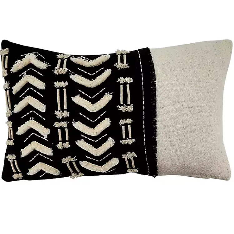 Pillows>Kirklands Home Embroidered Geo Black and White Lumbar Pillow
