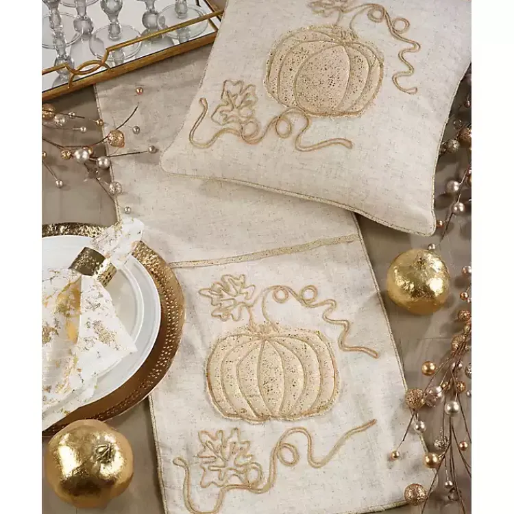 Fall>Kirklands Home Embroidered Glitter Pumpkin Table Runner