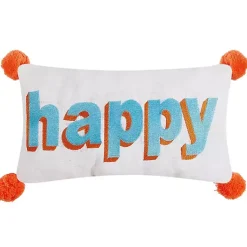 Pillows>Kirklands Home Embroidered Happy Pom Pom Lumbar Pillow