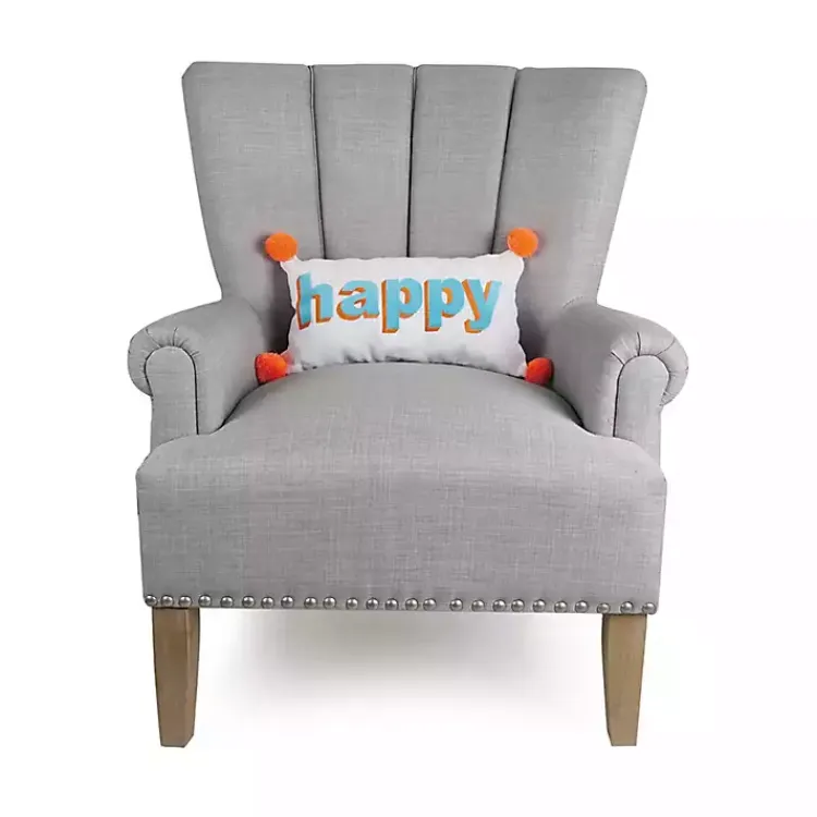 Pillows>Kirklands Home Embroidered Happy Pom Pom Lumbar Pillow