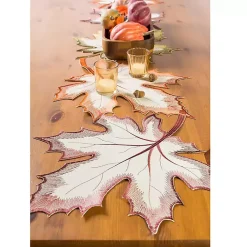 Kirklands Home Embroidered Maple Leaves Table Runner Orange
