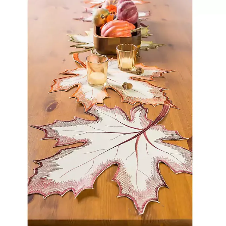 Kirklands Home Embroidered Maple Leaves Table Runner Orange