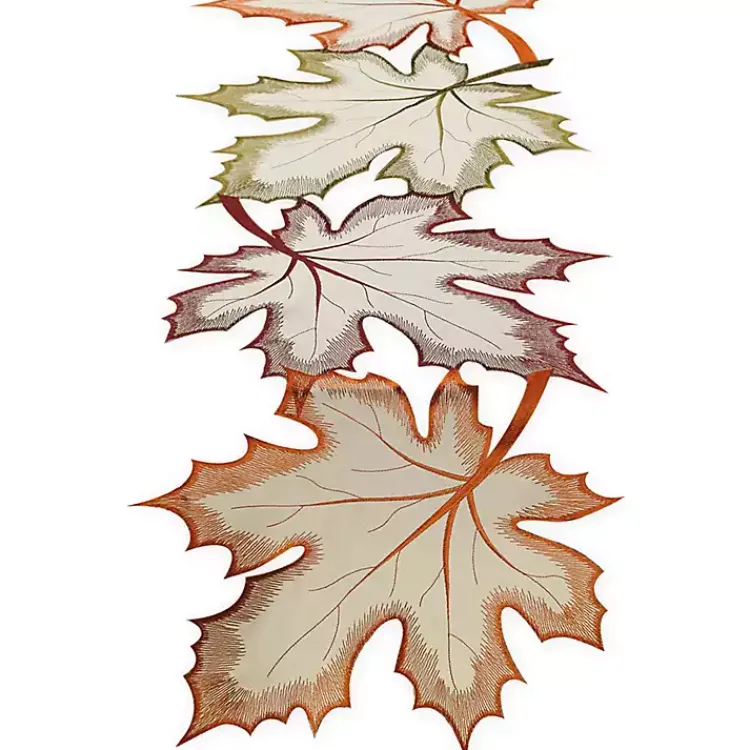 Kirklands Home Embroidered Maple Leaves Table Runner Orange