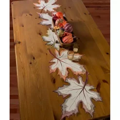 Kirklands Home Embroidered Maple Leaves Table Runner Orange