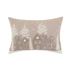 Christmas Pillows>Kirklands Home Embroidered Neutral Village Lumbar Pillow