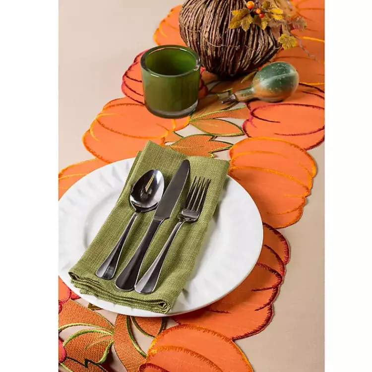 Kirklands Home Embroidered Pumpkin Table Runner Orange New