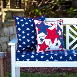 Kirklands Home Embroidered Red and Blue Stars Outdoor Pillow Clearance