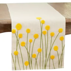 Kirklands Home Embroidered Yellow Wildflower Table Runner Clearance